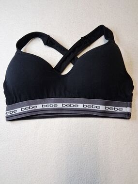 bebe Black Sports Bralette with Gray Logo Band